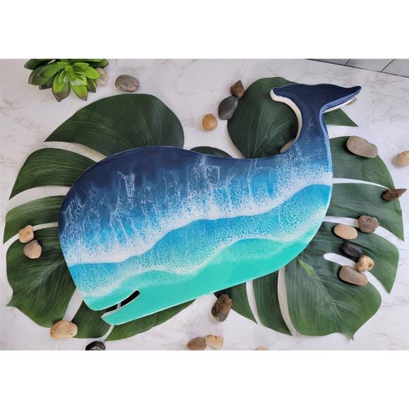 Epoxy Resin Ocean Whale Wall Art Home Decor Beach Vibes Wooden Whale